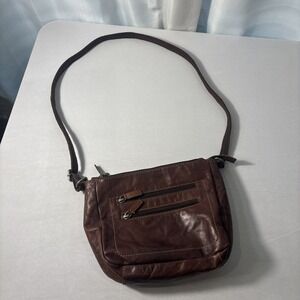 Jack Georges Brown Leather Crossbody Shoulder Bag Rugged Rustic Distressed Purse